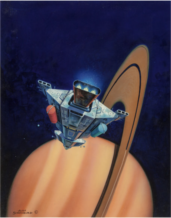 Spaceship Heading to Saturn Painting by Alex Schomburg sold for $3,125. Click here to get your original art appraised.