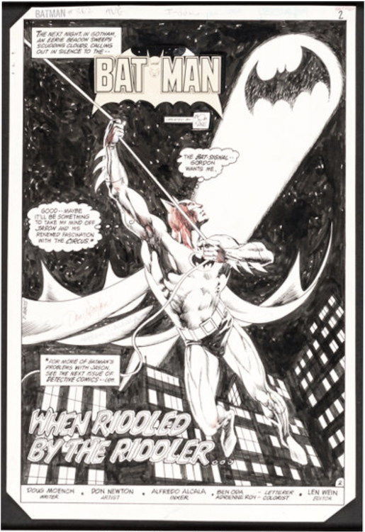 Batman #362 Splash Page 2 by Alfredo Alcala sold for $12,000. Click here to get your original art appraised.