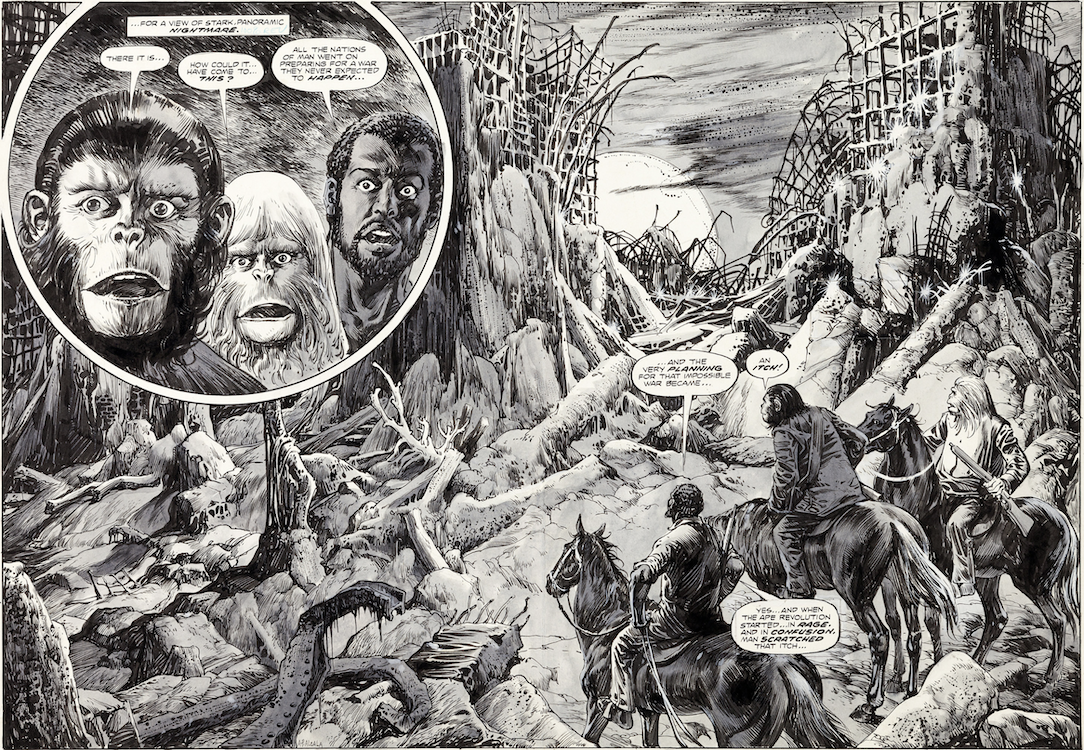 Planet of the Apes #24 Splash Page 6-7 by Alfredo Alcala sold for $2,870. Click here to get your original art appraised.