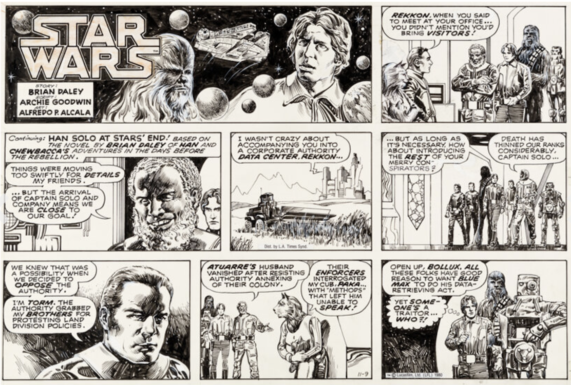 Star Wars Sunday Comic Strip November 9 1980 by Alfredo Alcala sold for $3,120. Click here to get your original art appraised.