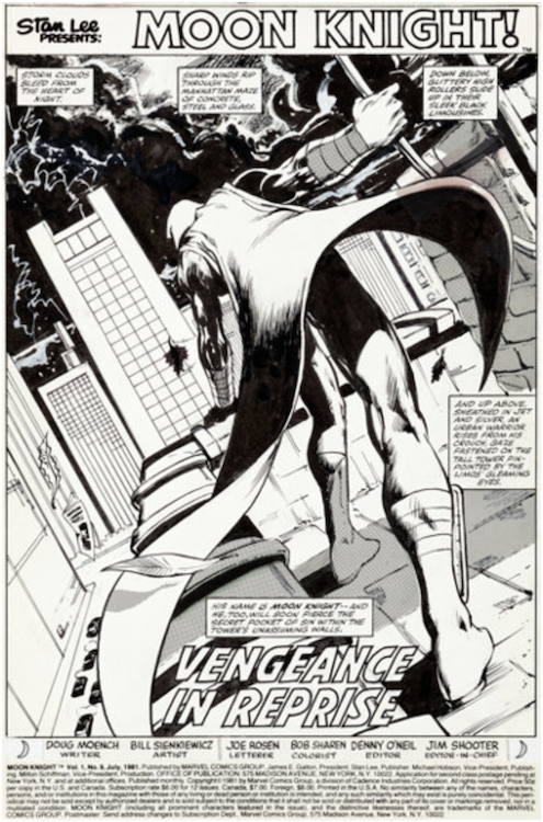 Moon Knight #9 Splash Page 1 by Bill Sienkiewicz sold for $6,600. Click here to get your original art appraised.