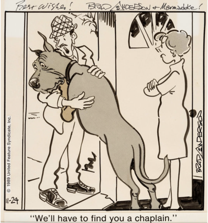 Marmaduke Daily Comic Strip 11-24-89 by Brad Anderson sold for $525. Click here to get your original art appraised.