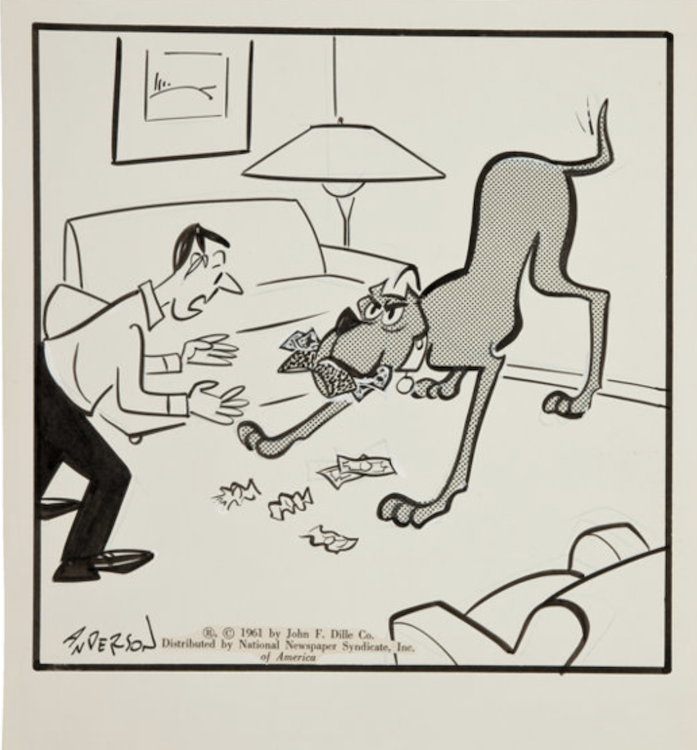 Marmaduke Daily Comic Strip 1961 by Brad Anderson sold for $130. Click here to get your original art appraised.