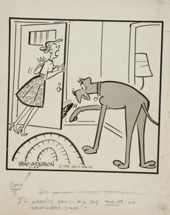 Marmaduke Daily Comic Strip 7-24-57 by Brad Anderson sold for $115. Click here to get your origin art appraised.