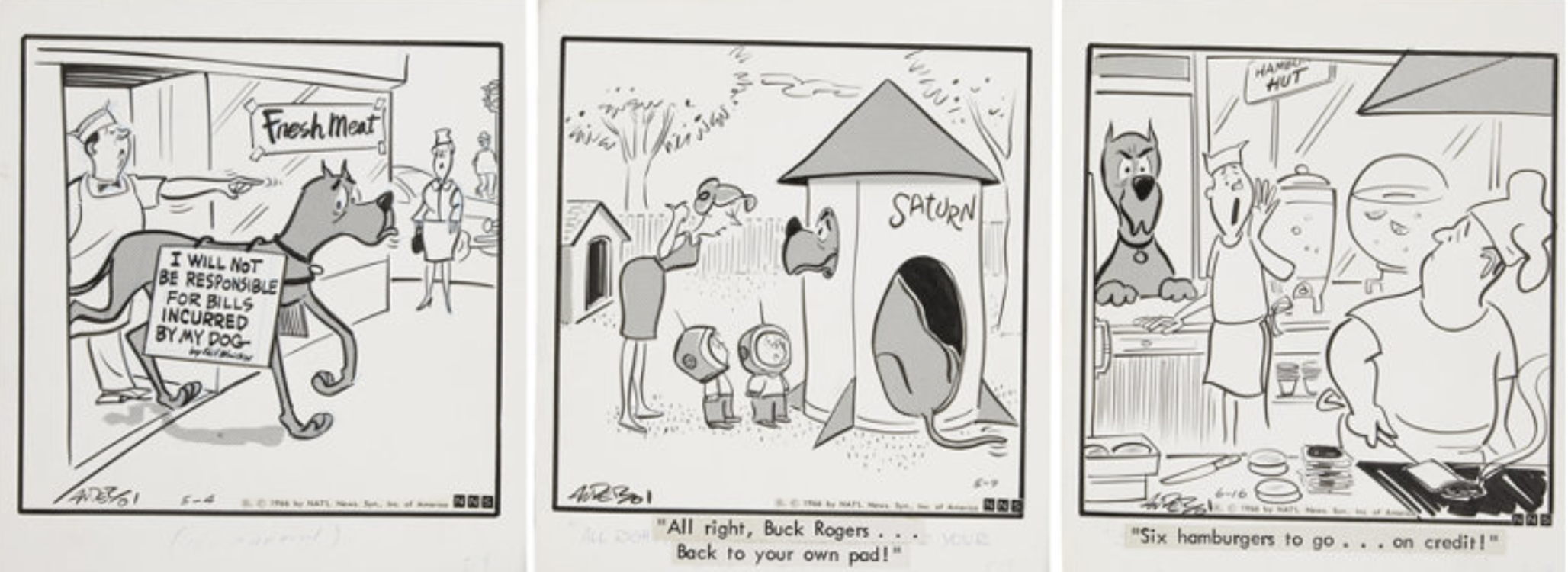 Marmaduke Daily Comic Strip Group of 3 1966 by Brad Anderson sold for $155. Click here to get your original art appraised.