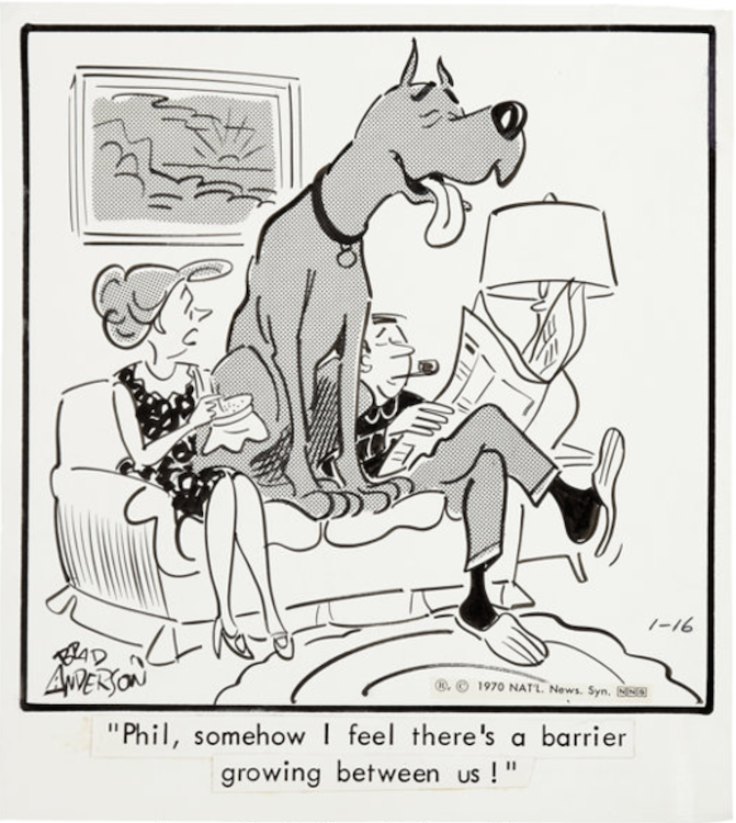 Marmaduke Daily Comic Strip 1-16-70 by Brad Anderson sold for $155. Click here to get your original art appraised.