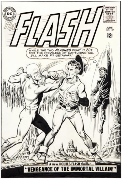 The Flash #137 Cover Art by Carmine Infantino sold for $167,300. Click here to get your original art appraised.