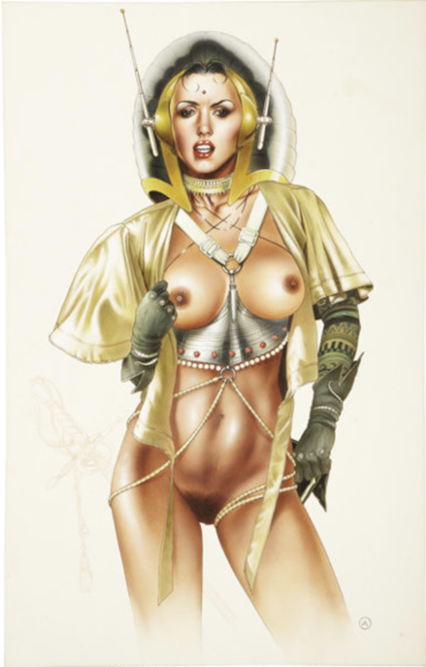 Woman in Gold Costume Pin-up Illustration by Chris Chilleos sold for $1,910. Click here to get your original art appraised.