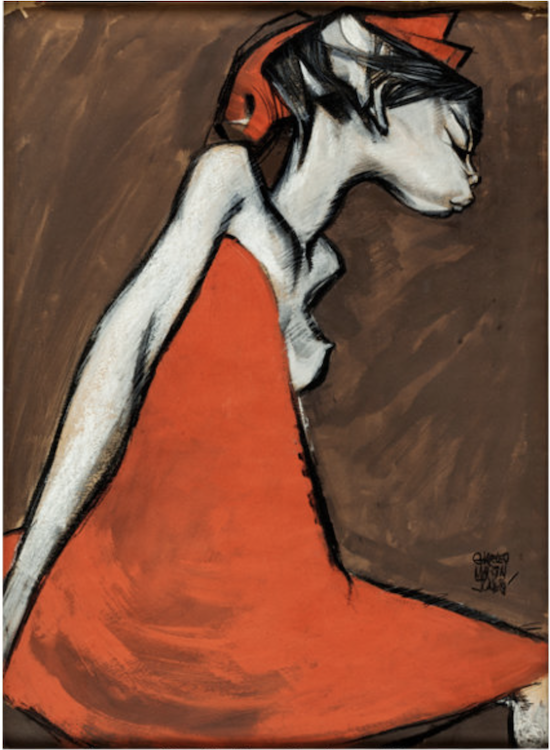 Lady in Red Dress Painting by Chuck Jones sold for $2,630. Click here to get your original art appraised.