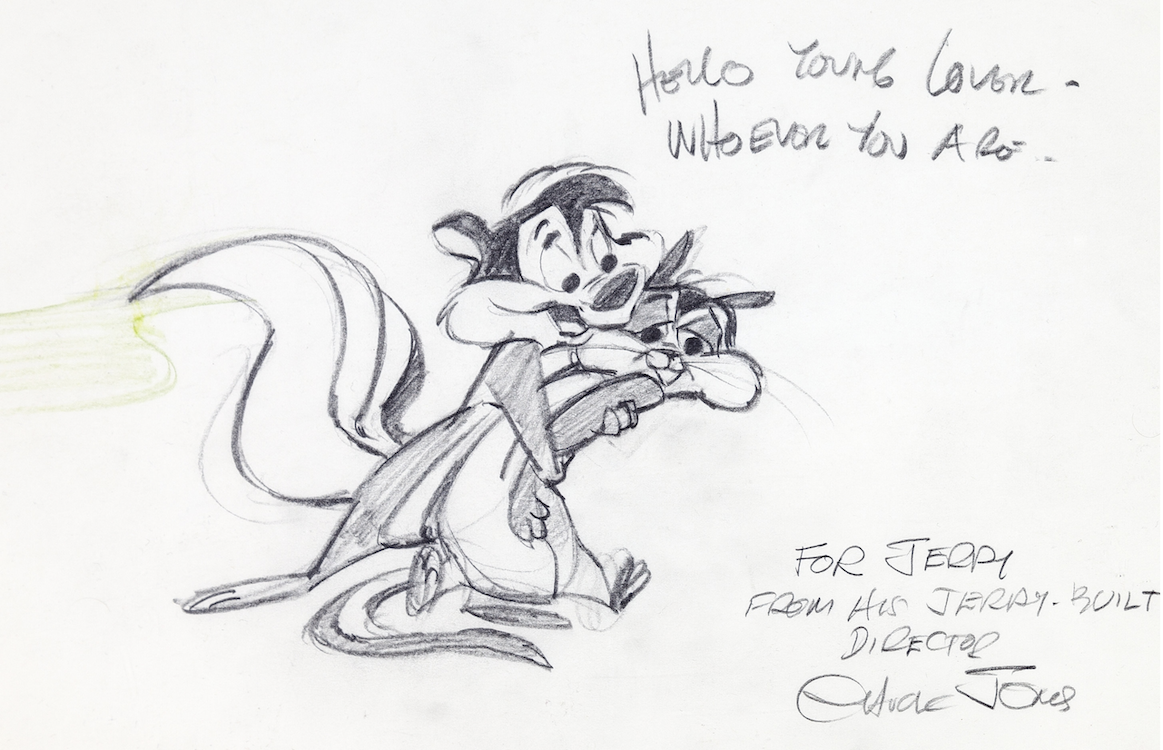 Touché and Go Pepe le Pew and Penelope Pussycat Animation Layout Drawing by Chuck Jones sold for $5,260. Click here to get your original art appraised.