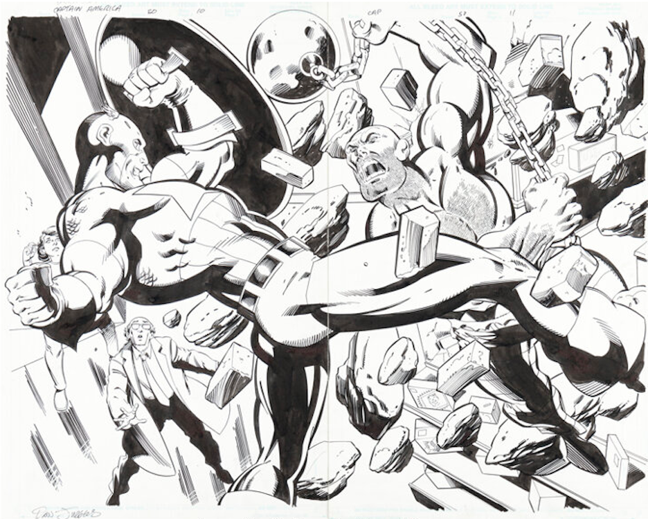 Captain America #50 Page 10-11 by Dan Jurgens sold for $2,400. Click here to get your original art appraised.