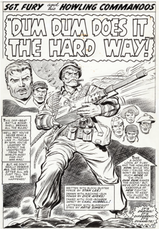 Sgt. Fury and His Howling Commandos Splash Page 1 by Dick Ayers sold for $10,755. Click here to get your original art appraised.