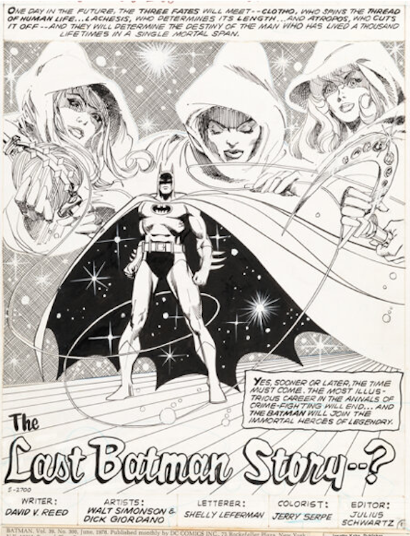 Batman #300 Splash Page 1 by Dick Giordano sold for $16,800. Click here to get your original art appraised.