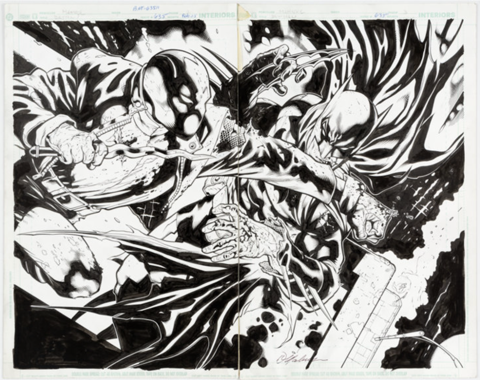 Batman #635 Double Splash Page 2-3 by Doug Mahnke sold for $7,800. Click here to get your original art appraised.
