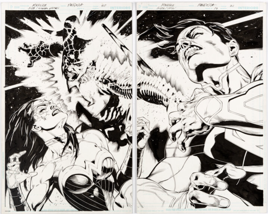 Superman/Wonder Woman #14 Double Splash Page 20-21 by Doug Mahnke sold for $930. Click here to get your original art appraised.