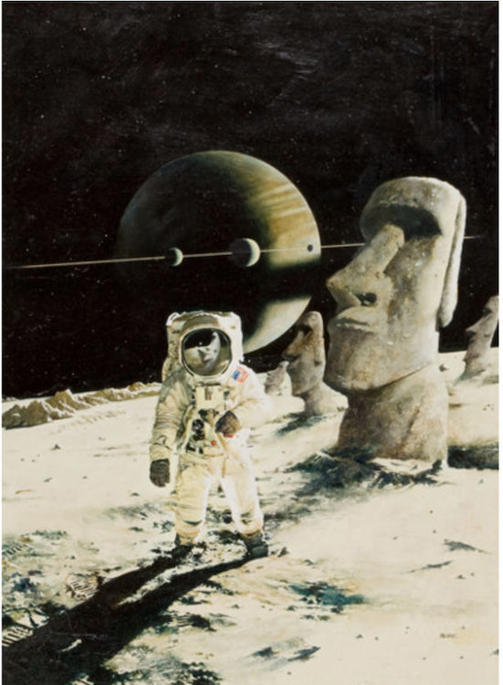 Spaceman with Moon Statue Painting by Enric sold for $1,500. Click here to get your original art appraised.