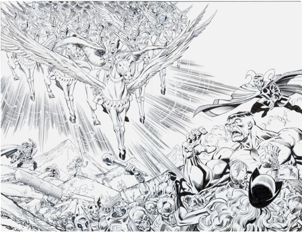 The Defenders #4 Splash 4-5 by Erik Larsen sold for $5,660. Click here to get your original art appraised.