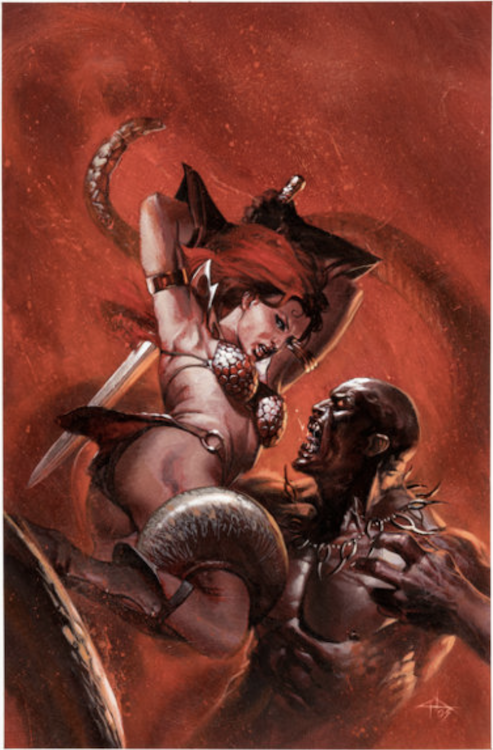 Red Sonja vs. Thulsa #1 Cover Art by Gabriele Del'Otto sold for $2,640. Click here to get your original art appraised.