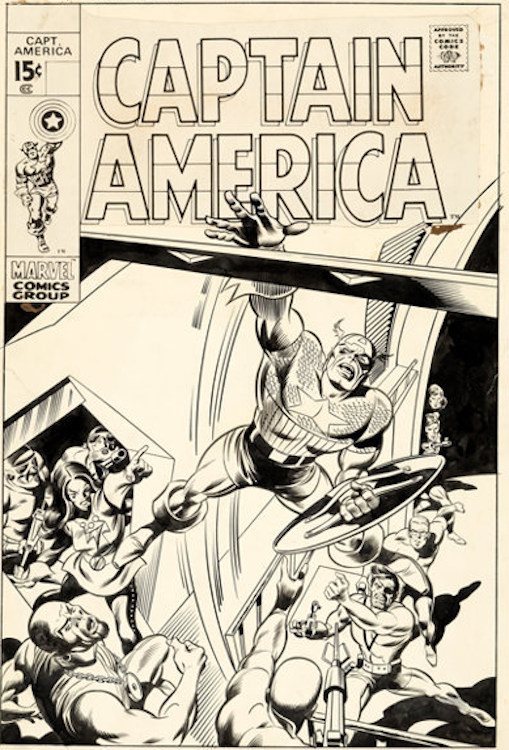 Captain America #123 Cover Art by Gene Colan sold for $31,200. Click here to get your original aert appraised.