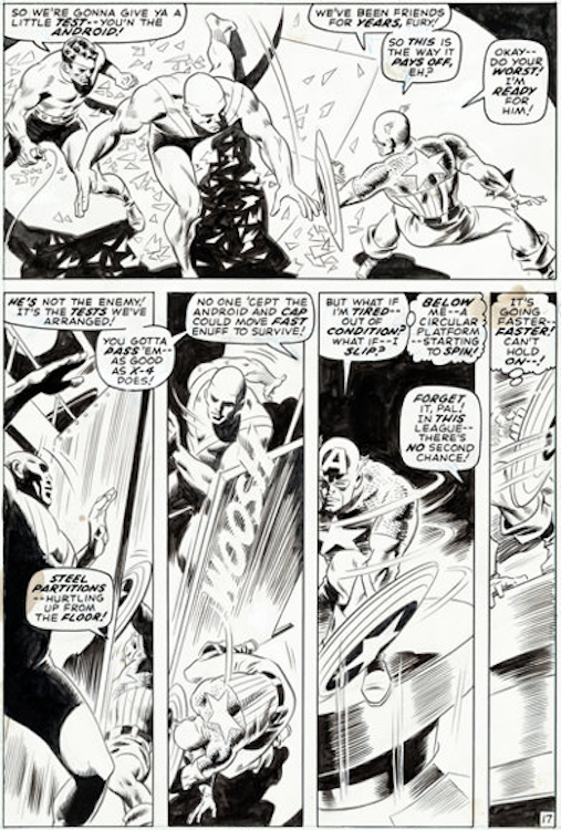 Captain America #127 Page 17 by Gene Colan sold for $21,600. Click here to get your original art appraised.