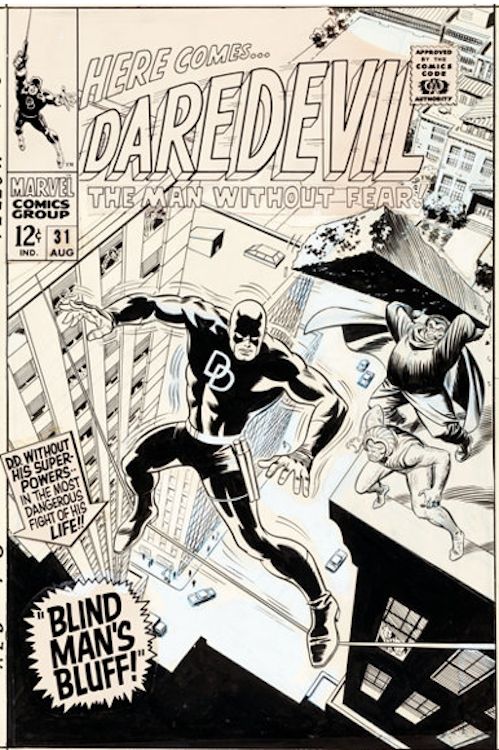 Daredevil #31 Cover Art by Gene Colan sold for $50,190. Click here to get your original art appraised.