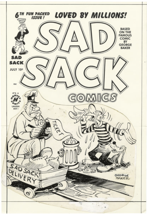 Sad Sack #6 Cover Art by George Baker sold for $600. Click here to get your original art appraised.