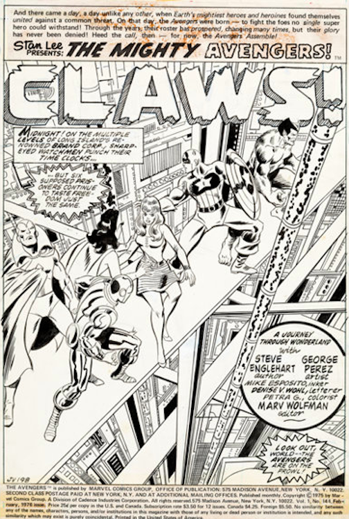 Avengers #144 Page 1 by George Perez sold for $13,200. Click here to get your original art appraised.