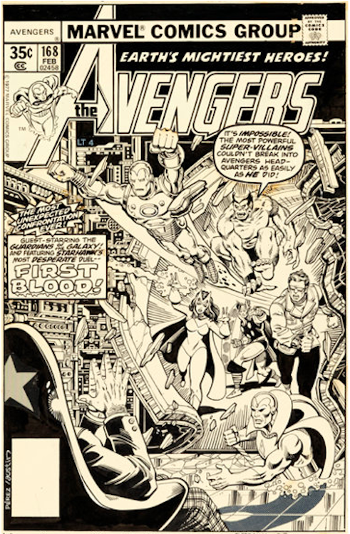 Avengers #168 Cover Art by George Perez sold for $59,750. Click here to get your original art appraised.