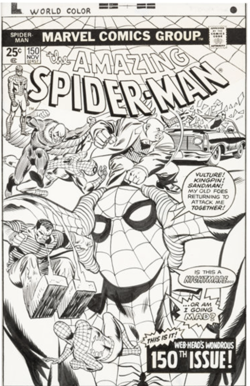 The Amazing Spider-Man #150 Cover Art by Gil Kane sold for $96,000. Click here to get your original art appraised.
