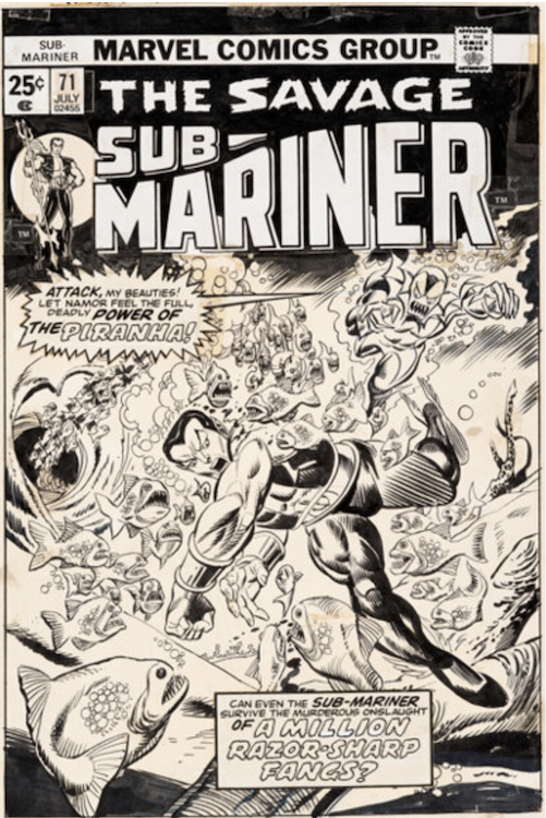 The Sub-Mariner #71 Cover Art by Gil Kane sold for $26,400. Click here to get your original art appraised.