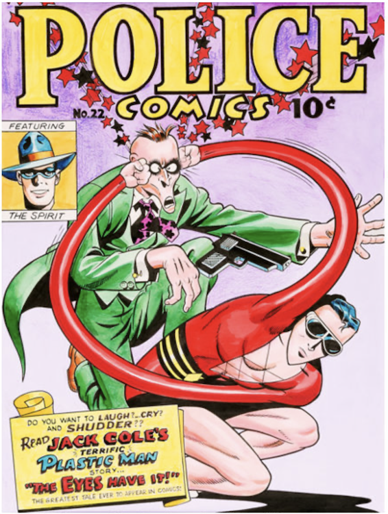 Police Comics #22 Recreation Cover Art by Gill Fox sold for $1,320. Click here to get your original art appraised.