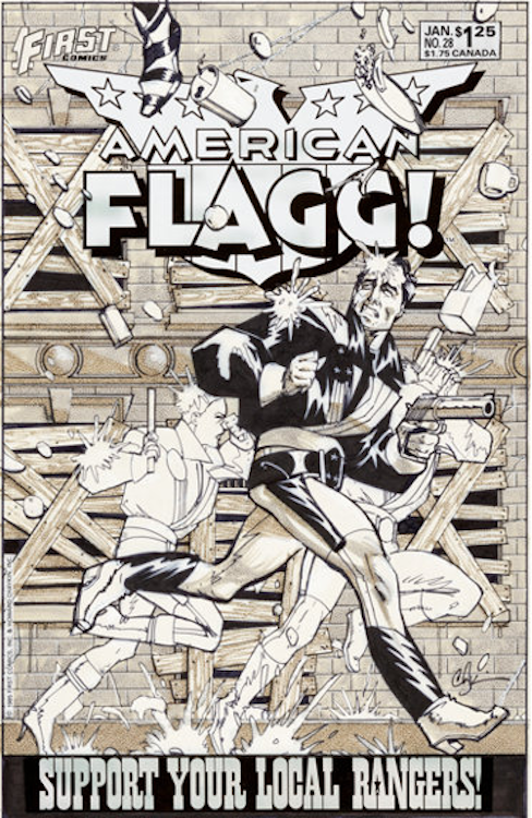 American Flagg #28 Cover Art by Howard Chaykin sold for $3,350. Click here to get your original art appraised.