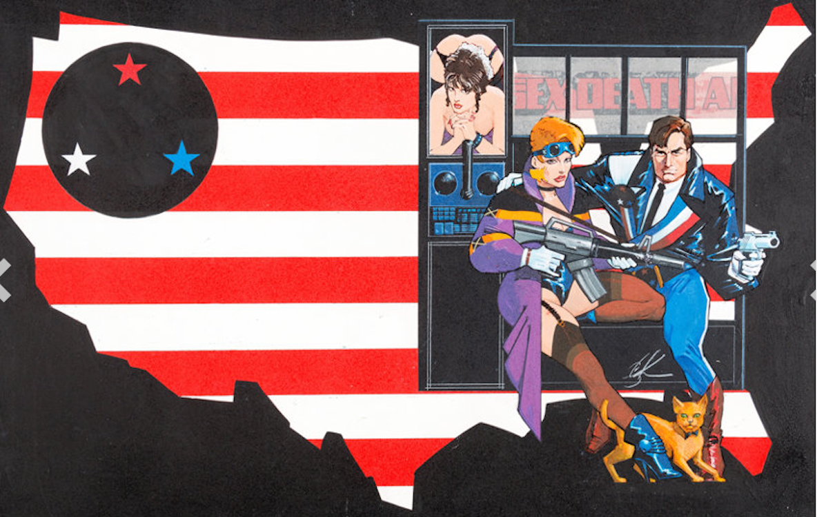 American Flagg: Hard Times Collection Wraparound Cover Art by Howard Chaykin sold for $7,170. Click here to get your original art appraised.