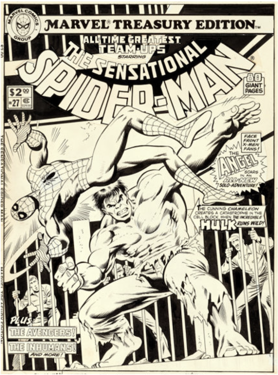 Marvel Treasury Edition #27 Cover Art by Jack Abel sold for $19,200. Click here to get your original art appraised.