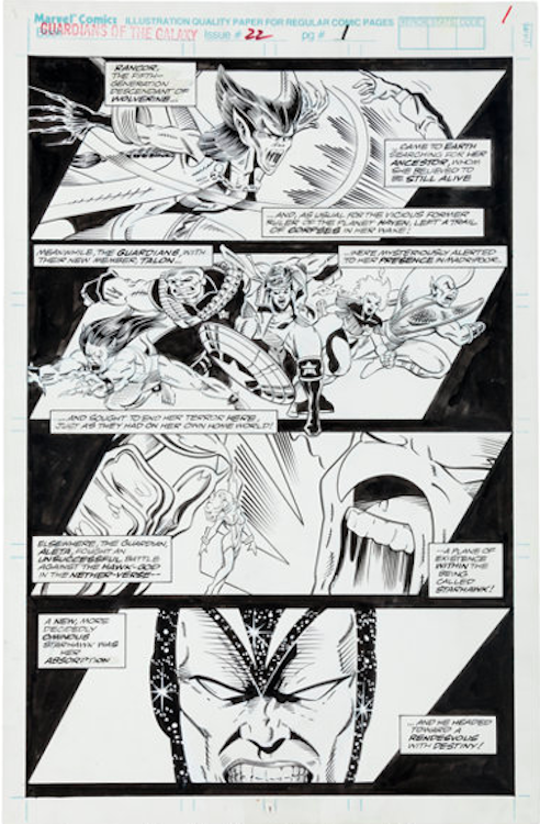 Guardians of the Galaxy #22 Page 1 by Jim Valentino sold for $190. Click here to get your original art appraised.