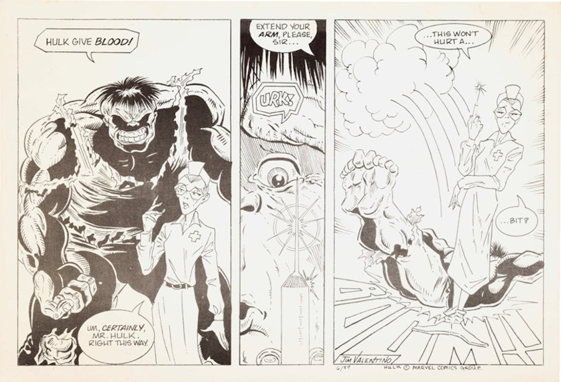 Incredible Hulk Specialty Comic Strip by Jim Valentino sold for $100. Click here to get your original art appraised.