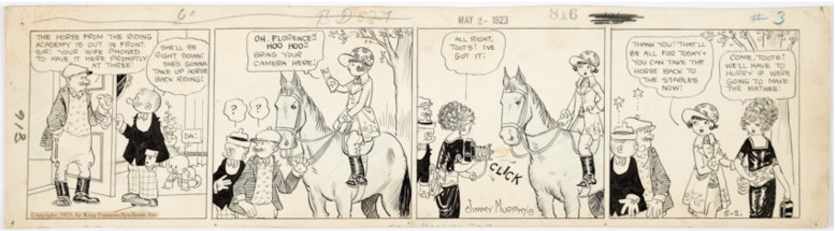 Toots and Casper Daily Comic Strip 5-2-23 by Jimmy Murphy sold for $190. Click here to get your original art appraised.