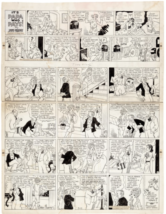 Toots and Casper - It's Papa Who Pays! Sunday Comic Strip 5-17-31 by Jimmy Murphy sold for $290. Click here to get your original art appraised.