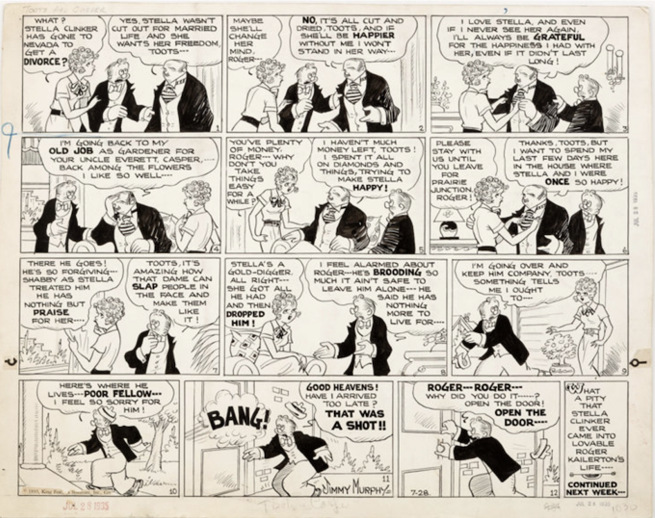 Toots and Casper Sunday Comic Strip 7-28-35 by Jimmy Murphy sold for $110. Click here to get your original art appraised.