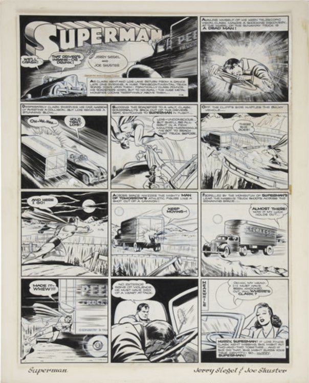 Superman Sunday Comic Strip #104 sold for $13,145
Joe Shuster art
