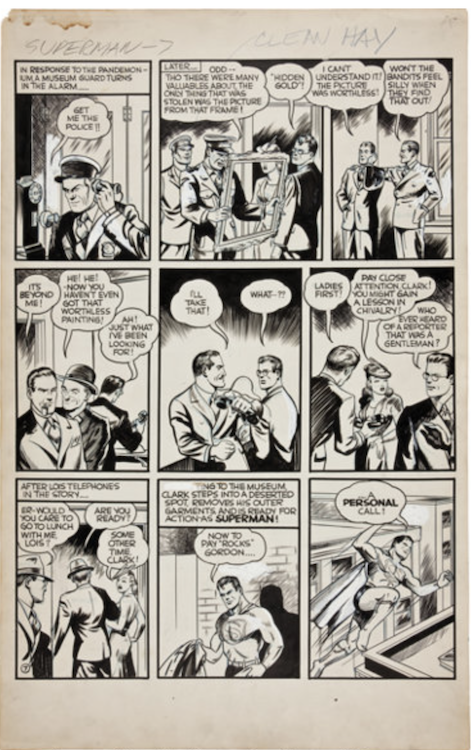 Superman Unpublished Landmark Story Page 7 sold for $15,535
Joe Shuster Studio