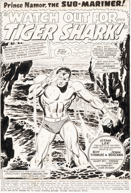 Sub-Mariner #5 Splash Page by John Buscema sold for $14,940. Click here to get your original art appraised.