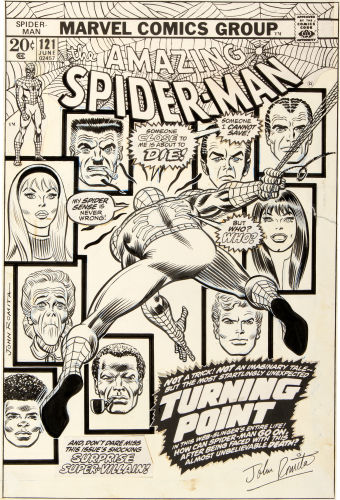 Original comic art by John Romita for the frnt cover of Amazing Spider-Man #121, death of Gwen Stacy issue