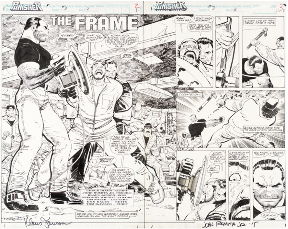 Punisher: War Zone #3 Page 2-3 by John Romita Jr. sold for $13,200. Click here to get your original art appraised.