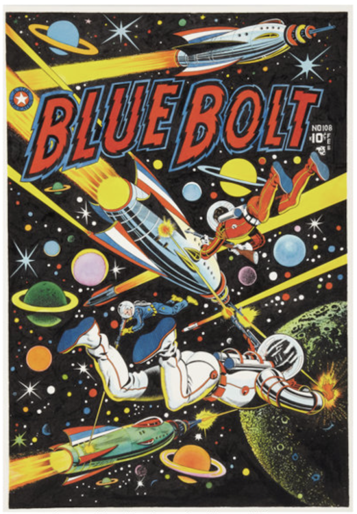 Blue Bolt #108 Recreation Cover Art by L.B. Cole sold for $3,880. Click here to get your original art appraised.