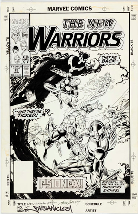 The New Warriors #15 Cover Art by Mark Bagley sold for $5,020. Click here to get your original art appraised.