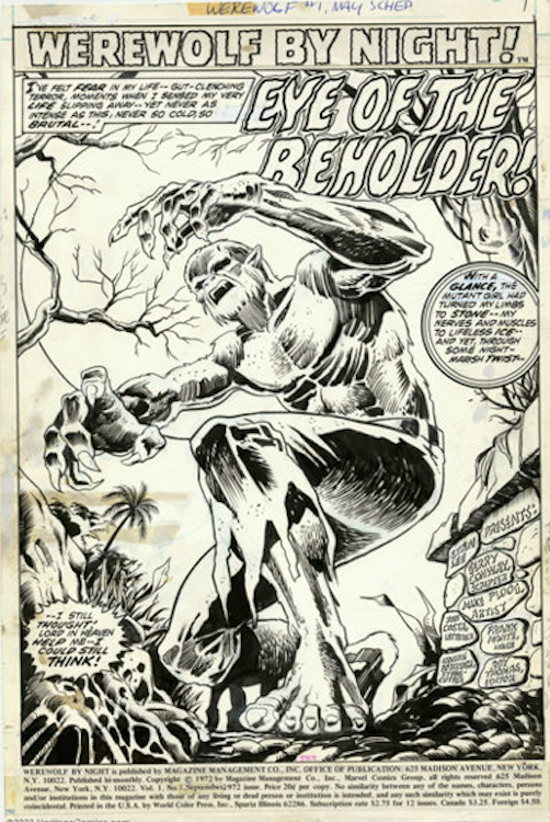 Werewolf By Night #1 Title Splash Page by Mike Ploog sold for $7,190. Click here to get your original art appraised.