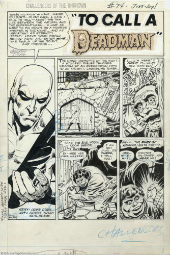 Challengers of the Unknown #74 splash page by Neal Adams. Click to see value of Adams artwork