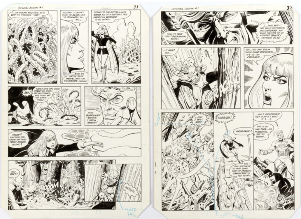 Batman and the Outsiders Annual Page 27-28 by Rick Hoberg sold for $1,315. Click here to get your original art appraised.
