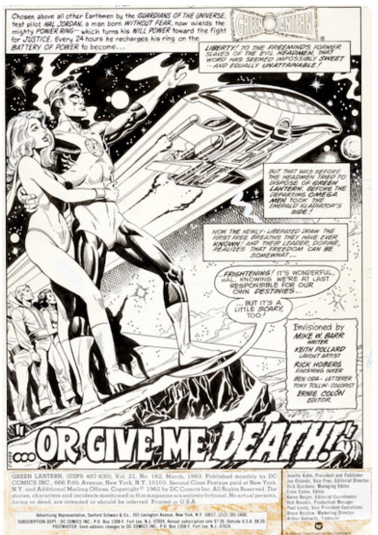 Green Lantern #162 Splash Page 1 by Rick Hoberg sold for $2,870. Click here to get your original art appraised.